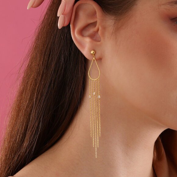 925K Silver Earrings Minimalist Design 14K Gold Filled Hand Chain Earrin… - Picture 3 of 4